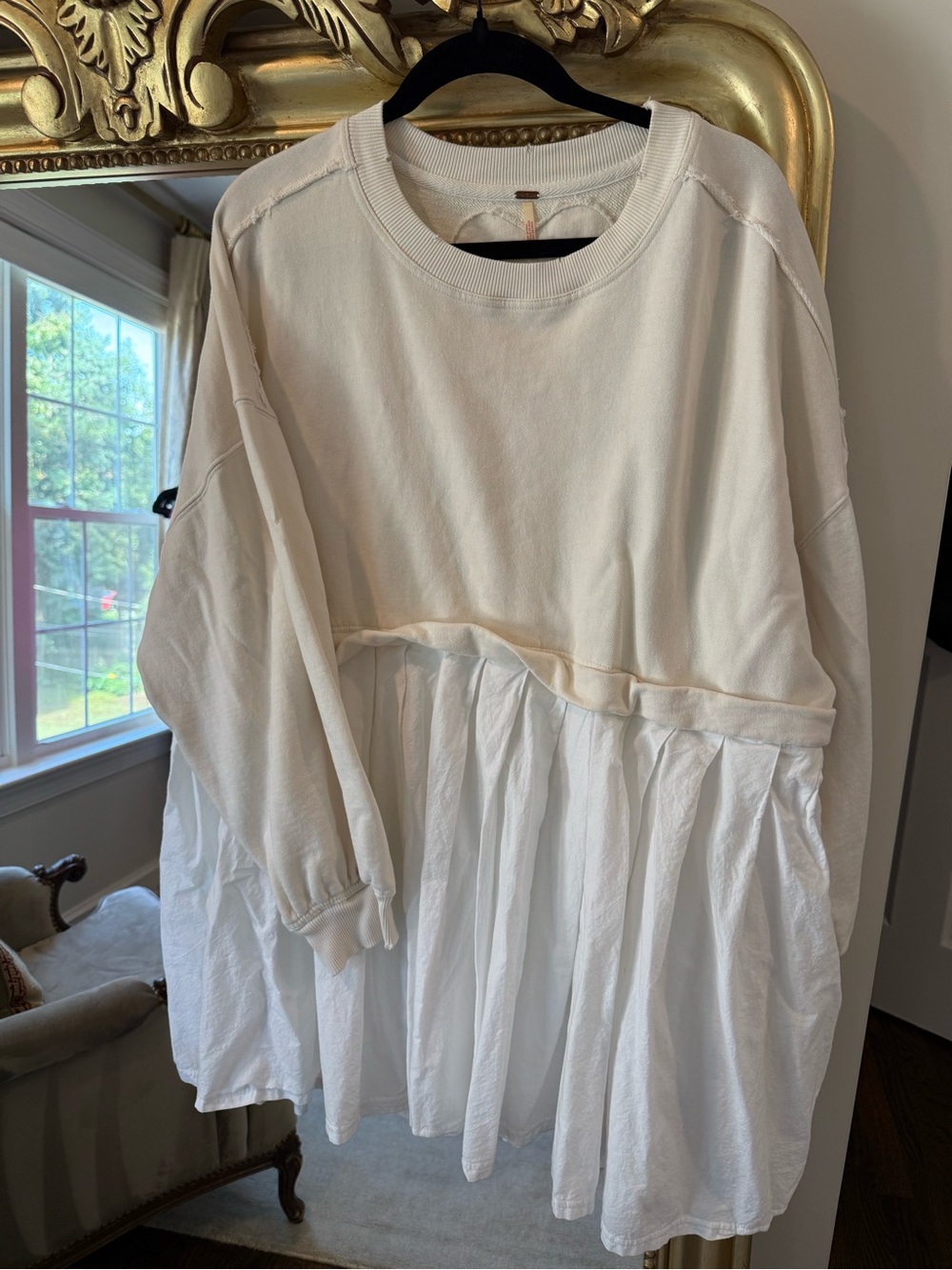 Free People Ivory Two-Tone Long Sleeve Peplum Dress